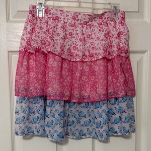 Aura Floral Pink and Blue Tiered Skirt